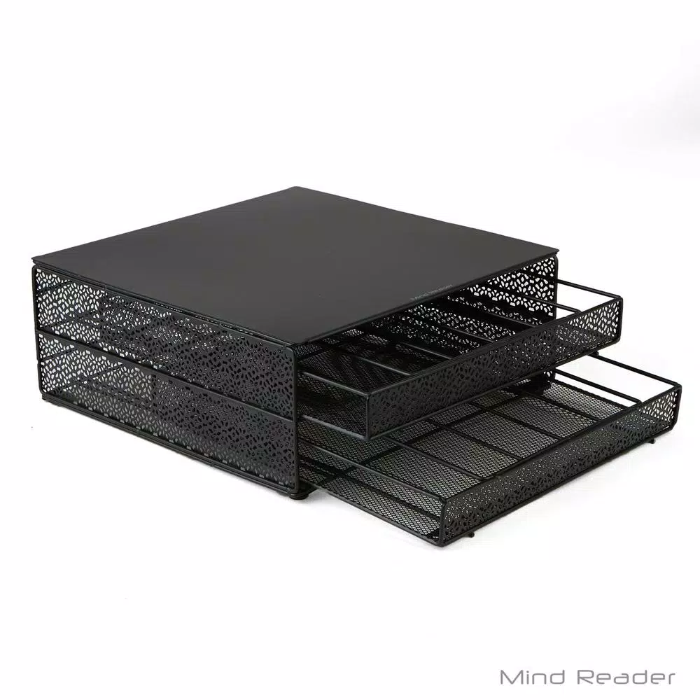 Mind Reader 72-Capacity Double K-Cup Storage Drawer, Black Metal Mesh Coffee Pod Organizer