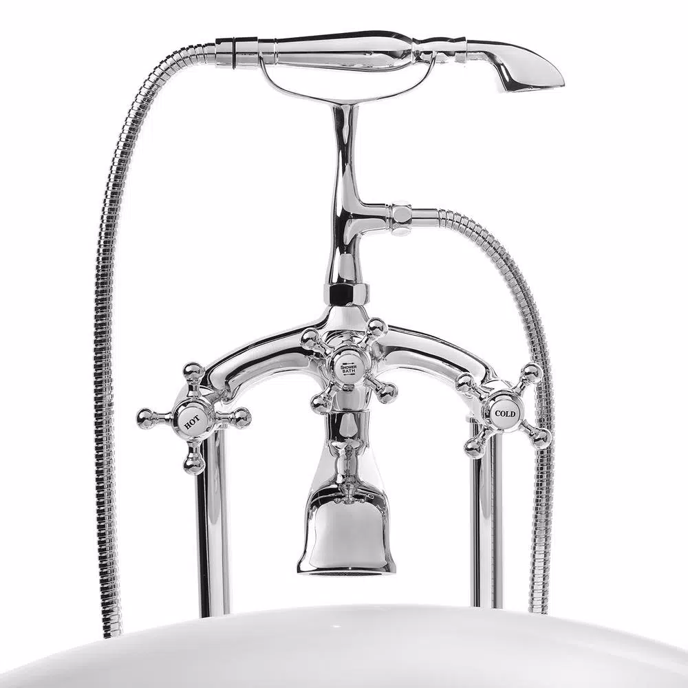AKDY 3-Handle Freestanding Claw Foot Tub Filler with Telephone Hand Shower, Chrome