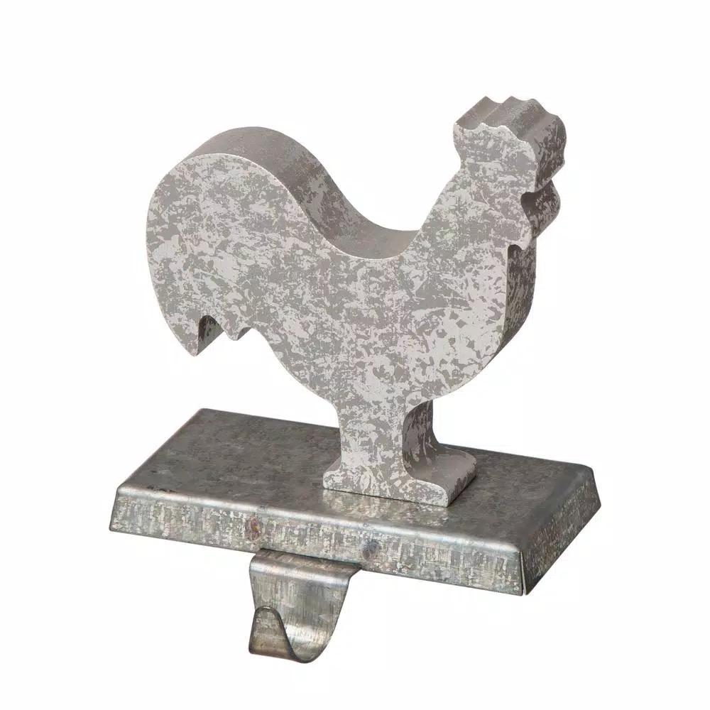 Glitzhome 6.1 in. Galvanized Metal Cock Stocking Holder, Rustic Country Christmas Decor
