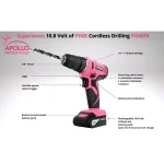 Apollo 10.8V Cordless Drill Driver Kit with 30-Piece Accessory Set, Pink thumbnail 6