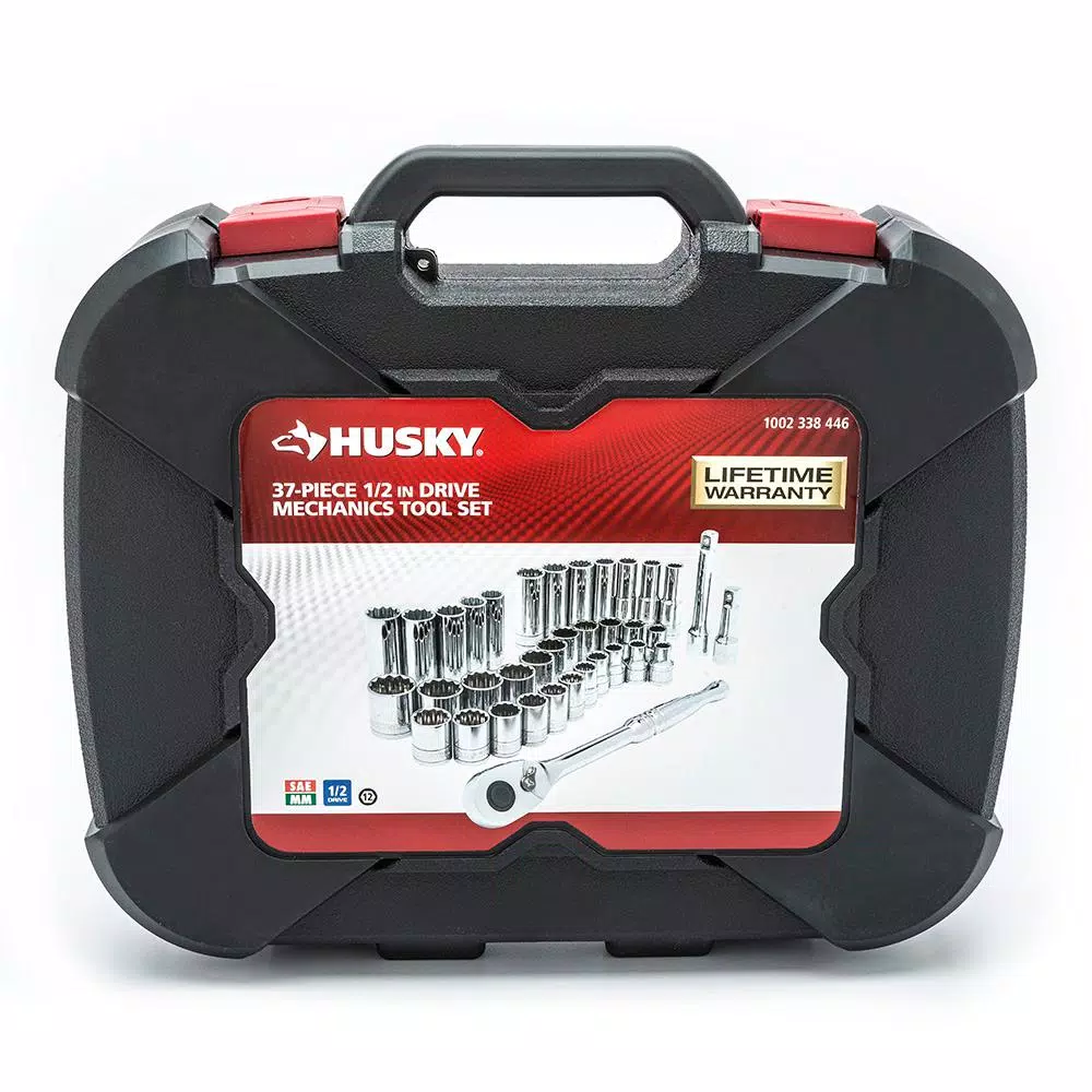 Husky 37-Piece 1/2 in. Drive SAE and Metric Socket Set with Ratchet