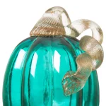 Glitzhome 5.51 in. Turquoise Crackle Glass Pumpkin - Handmade Indoor Tabletop Decor thumbnail 5