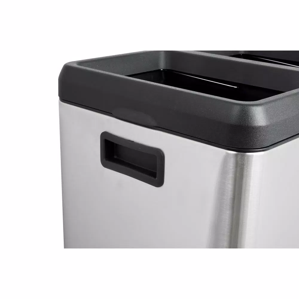 Step N' Sort 16 Gal. Stainless Steel 3-Compartment Open Top Trash and Recycling Bin with Removable Bins