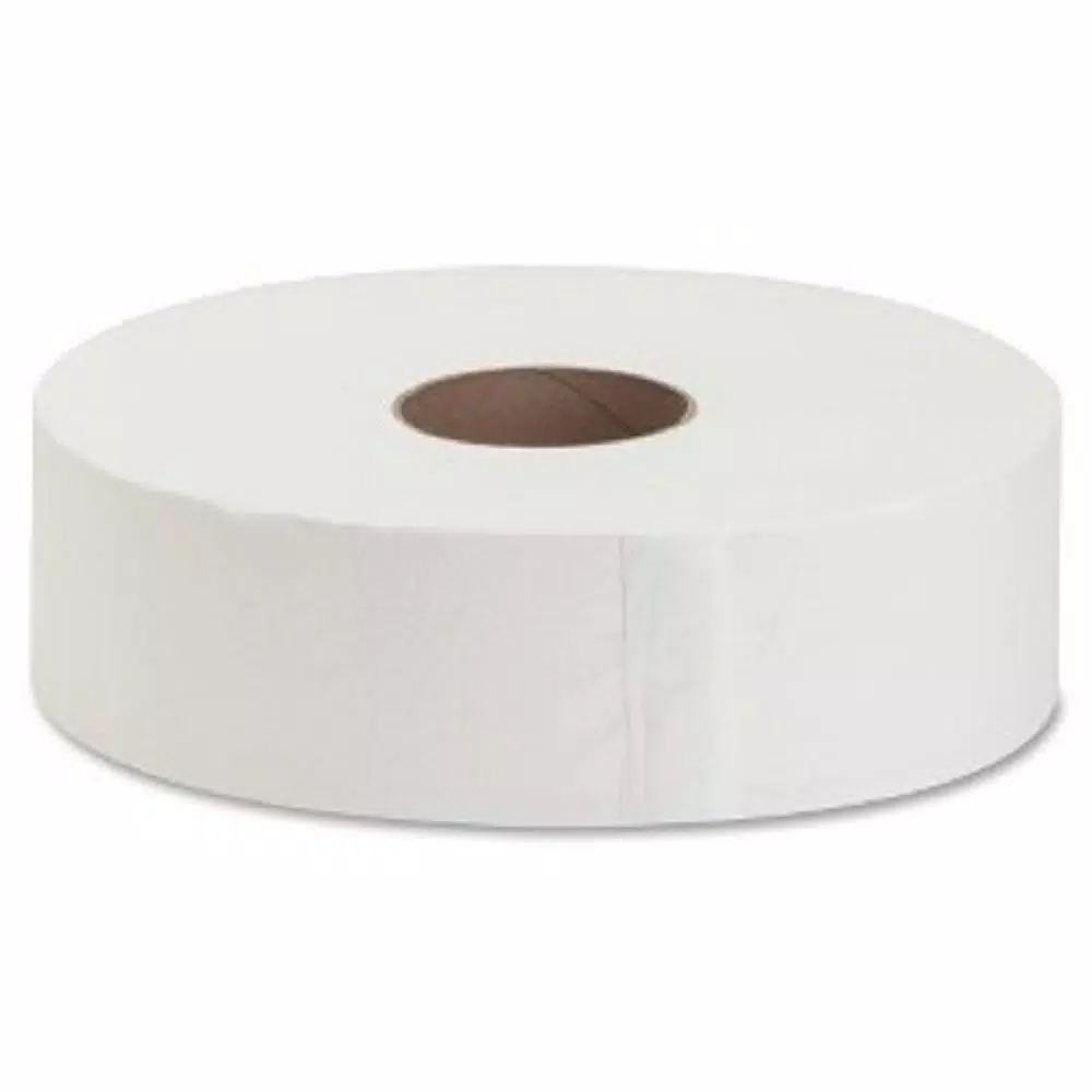 Genuine Joe White Fiber Jumbo Roll Bath Tissue 2-Ply, 100% Recycled Fiber (6 Rolls per Carton)