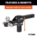 CURT Adjustable Tri-Ball Mount - 2" Receiver, 1-7/8", 2" & 2-5/16" Balls thumbnail 2