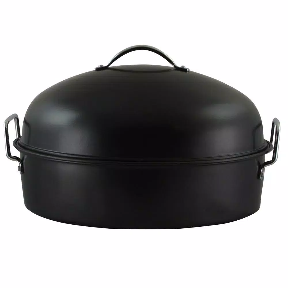 Gibson Home Kenmar 16 in. Carbon Steel Roasting Pan with High Dome Lid and Wire Rack