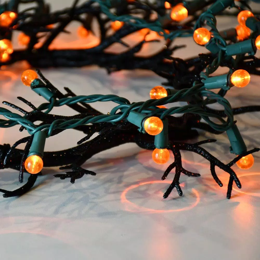 LUMABASE 70-Light LED Orange Globe String Lights, Weather Resistant, 14.58 ft, Green Cord