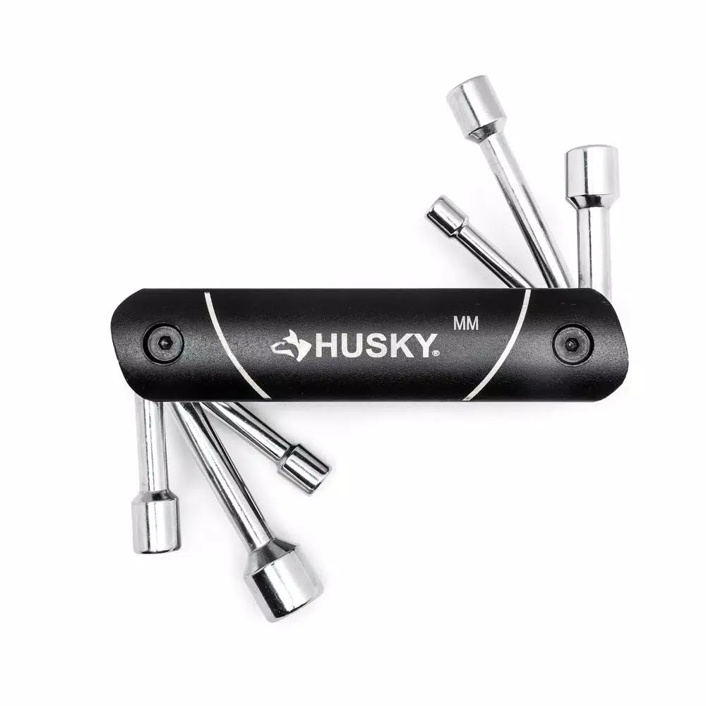Husky 12-Piece Folding Nut Driver Set, SAE and Metric, with Black Anodized Aluminum Caddie