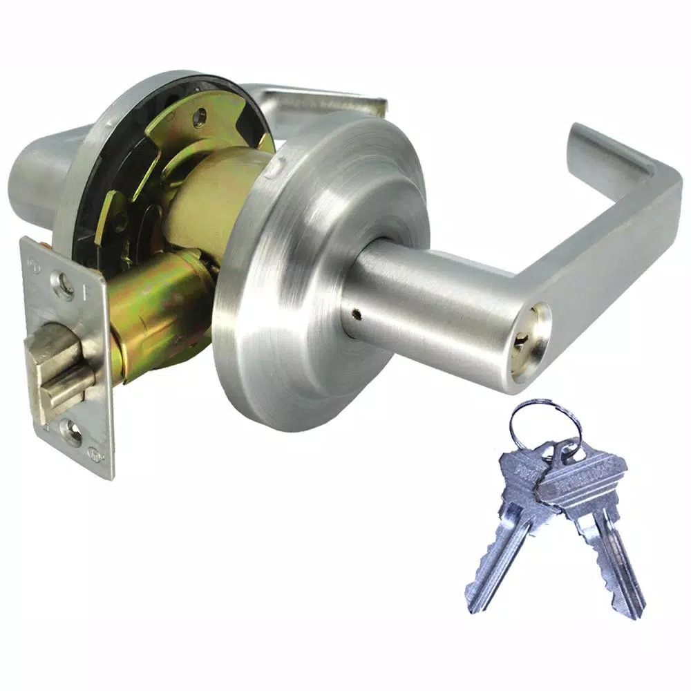 Premier Lock Satin Chrome Grade 2 Entry Door Lever Lock Set, 6-Pack Keyed Alike, 12 Keys Total