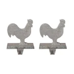 Glitzhome Galvanized Metal Chicken Cock Stocking Holder, Rustic Farmhouse Christmas Decor (2-Pack) thumbnail 1