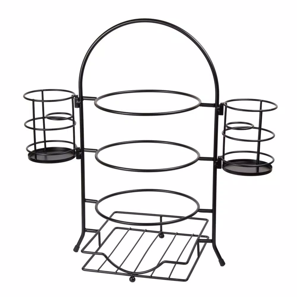 Creative Home 3-Tier Black Iron Buffet Caddy Serving Rack with Napkin and Flatware Holders