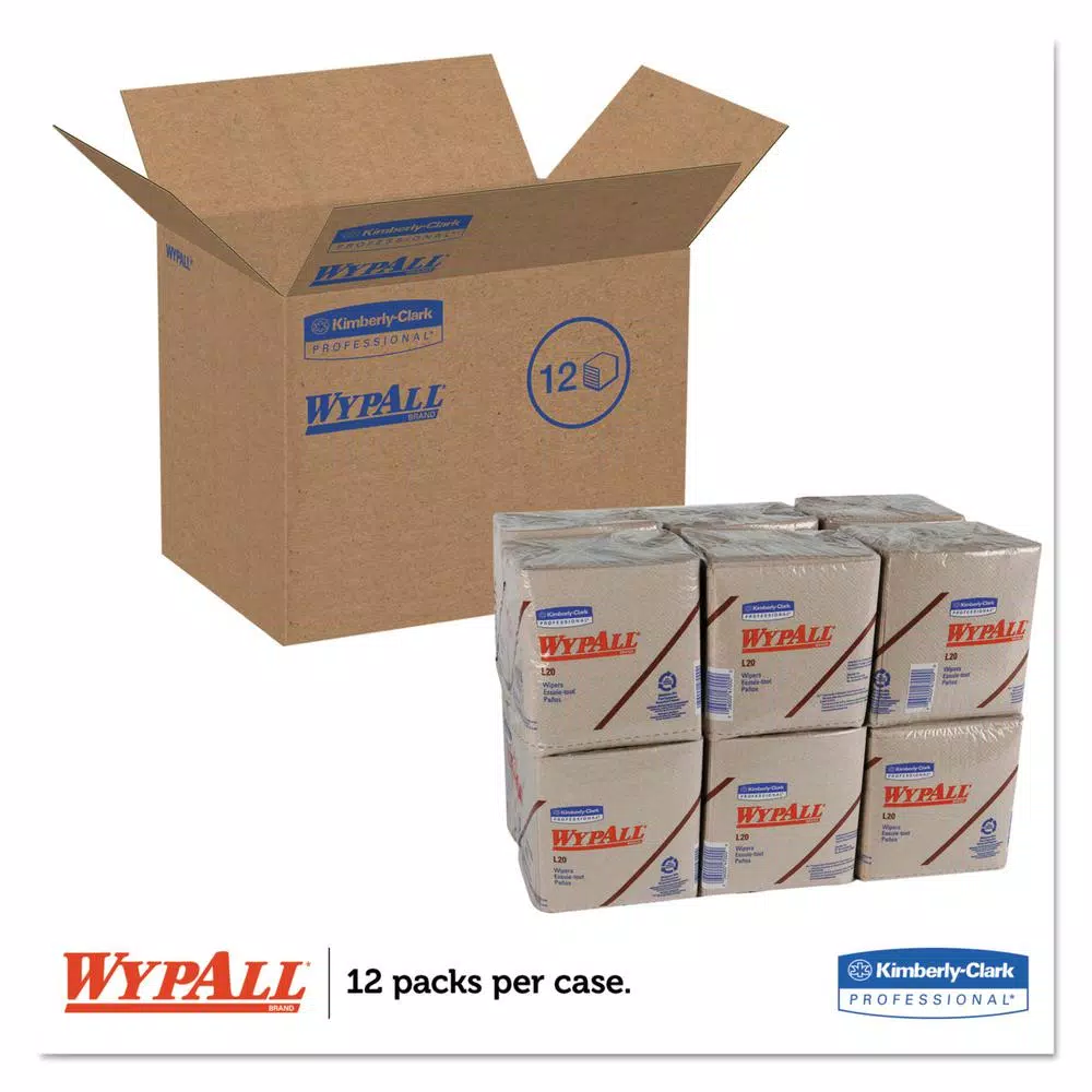 Wypall L20 2-Ply Brown Paper Wipers, 12.5 x 13.25 in, 68/Pack, 12 Packs Per Carton