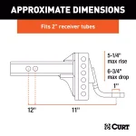 CURT Adjustable Channel Hitch Ball Mount, 2" Shank, 1" Ball Hole, 6,000 lbs Capacity thumbnail 4