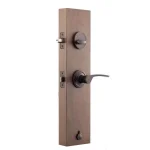 Copper Creek Mid Century Modern Tuscan Bronze Front Door Handleset with Left-Hand Scandinavian Lever Trim thumbnail 4