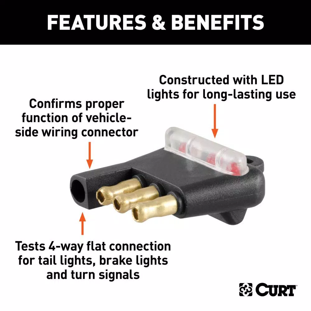 CURT 4-Way Flat Connector Tester for Trailer Wiring and Electrical Diagnostics