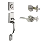 Copper Creek Craftsman Satin Stainless Front Door Handleset with Right-Hand Scandinavian Lever Trim thumbnail 1