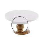 LITTON LANE 10 in. White Marble and Mango Wood Cake Stand, Brown Wood Base thumbnail 4
