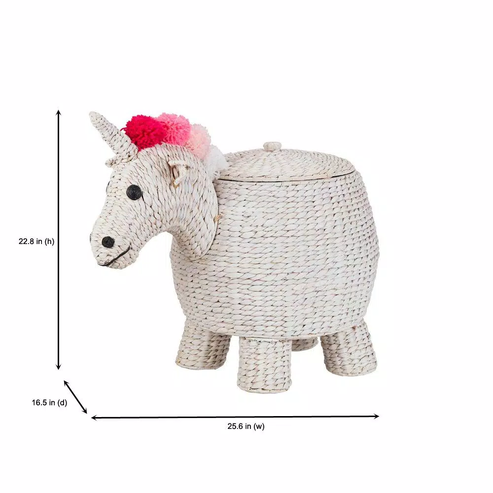 StyleWell White Unicorn Water Hyacinth Woven Decorative Basket with Lid