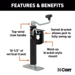 CURT Swivel Bracket-Mount Trailer Jack with Top Handle, 2,000 lbs. Capacity, 10 in. Travel thumbnail 4