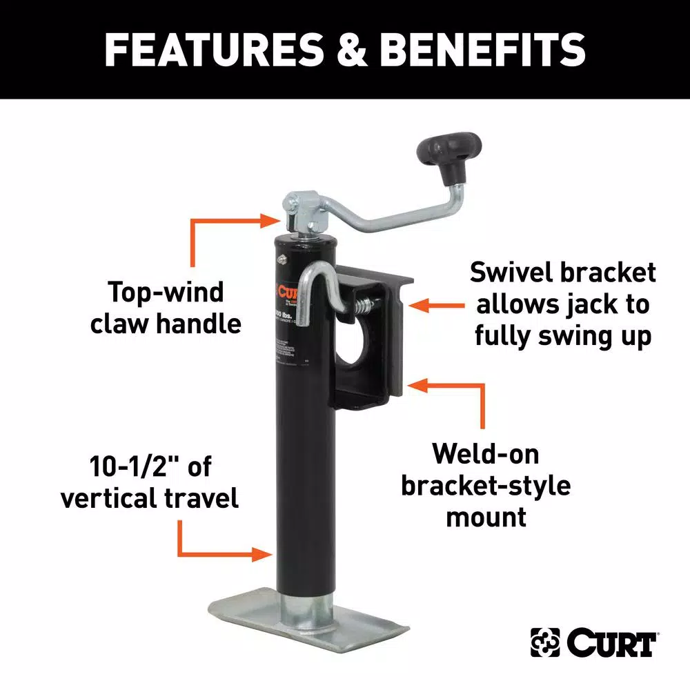 CURT Swivel Bracket-Mount Trailer Jack with Top Handle, 2,000 lbs. Capacity, 10 in. Travel