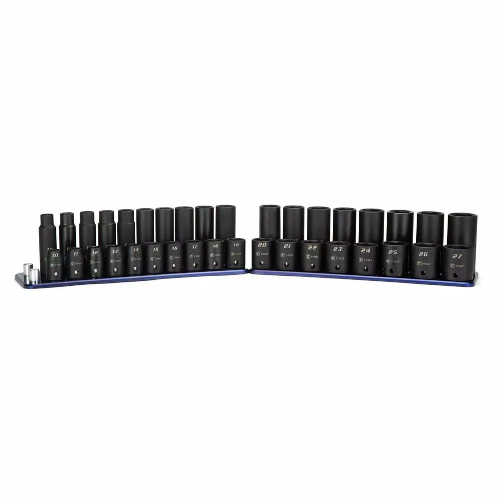Capri Tools 36-Piece 1/2 in. Drive Metric Impact Socket Set with Billet Aluminum Rail