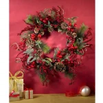 Nearly Natural 24 in. Assorted Berry and Pine Cone Artificial Wreath, Multi-Color thumbnail 2