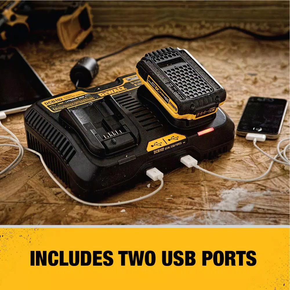 DEWALT DCB102 12V/20V MAX Lithium-Ion Dual Port Jobsite Charging Station with 2 USB Ports