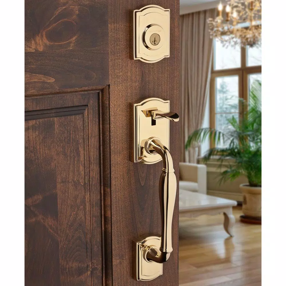 Baldwin Prestige Wesley Single Cylinder Door Handleset with Alcott Knob, Lifetime Polished Brass