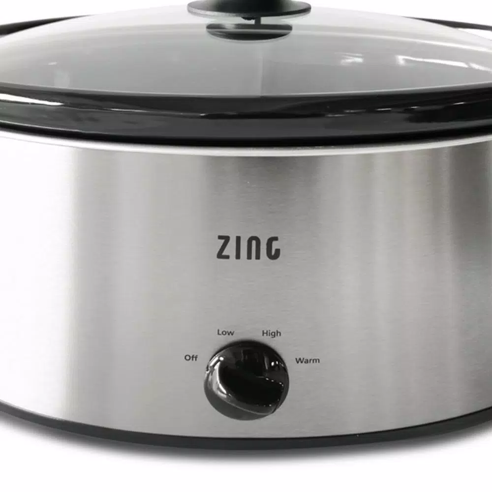 Zing 8 Qt. Oval Stainless Steel Slow Cooker with Glass Lid and Removable Stoneware