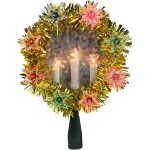 Northlight 7 in. Gold Tinsel Wreath Christmas Tree Topper with Lighted Candles and Multi-Color Star Lights thumbnail 1