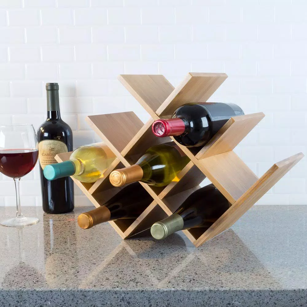 Unbranded Weymouth Home Bamboo 8-Bottle Tabletop Wine Rack, Freestanding Wine Holder
