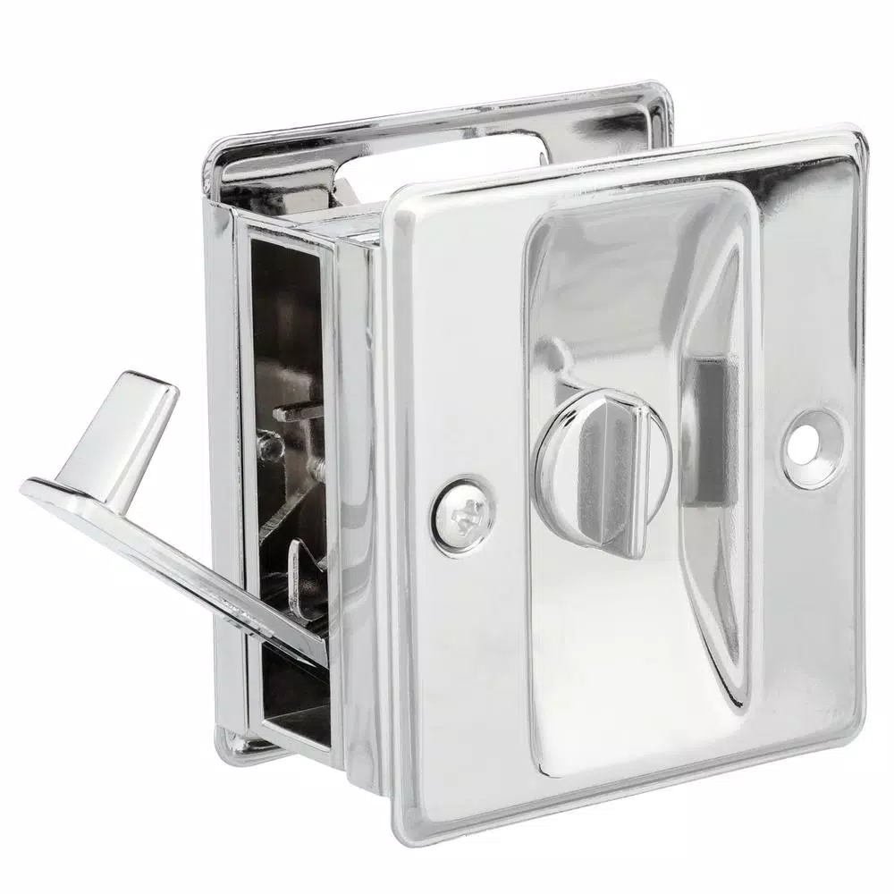 Prime-Line Polished Chrome Pocket Door Privacy Lock and Pull, Reversible Design