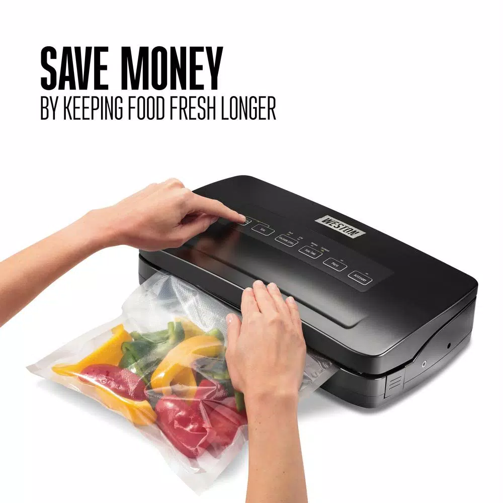 Weston Black Food Vacuum Sealer with Integrated Roll Storage and Bag Cutter