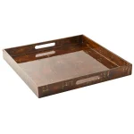 Abigails Brown Wooden Lacquer Square Serving Tray with Basket Weave Pattern, 17.75 in. thumbnail 1