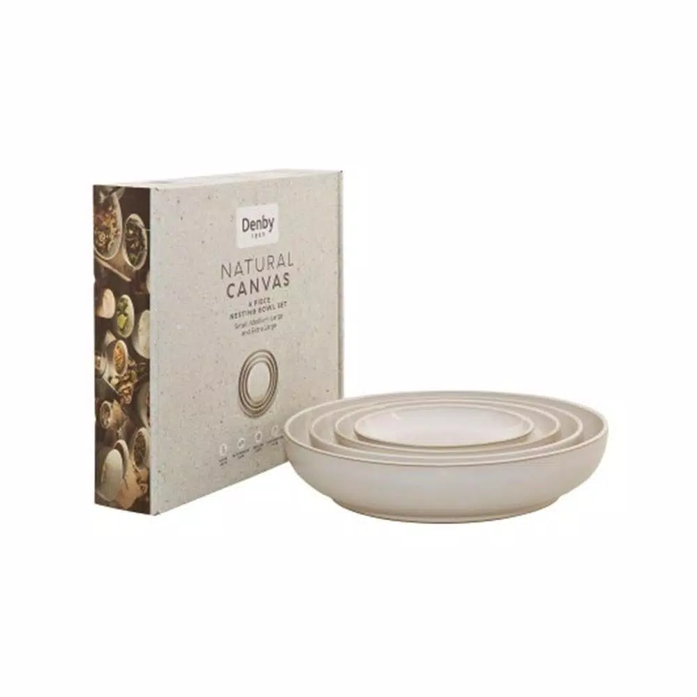 Denby Natural Canvas 4-Piece Nesting Serving Bowl Set, White Clay