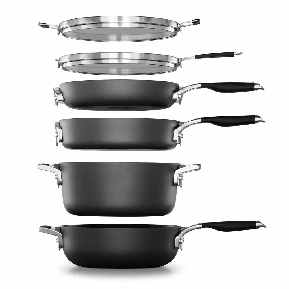 Calphalon Select by Calphalon 9-Piece Hard-Anodized Nonstick Cookware Set, Space-Saving Nesting Design, Black