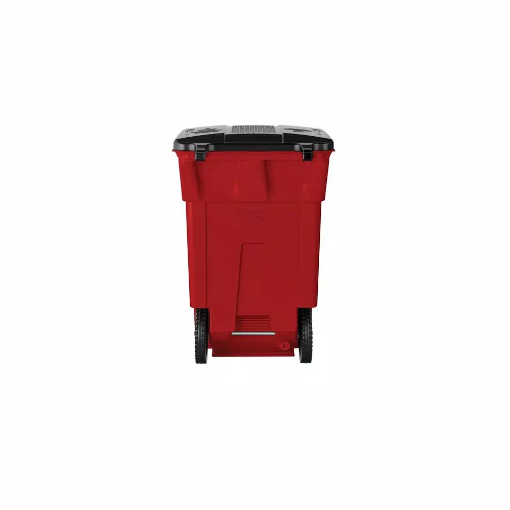 Suncast Commercial Suncast 65 Gallon Commercial Red Plastic Trash Can with Wheels and Attached Lid