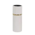 LITTON LANE White Ceramic Decorative Vase Set of 3 with Gold Lining Detail, Modern Cylinder Design thumbnail 5