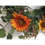 Glitzhome 24 in. Artificial Sunflower Wreath with Golden Orange Sunflowers and Green Silk Leaves thumbnail 4