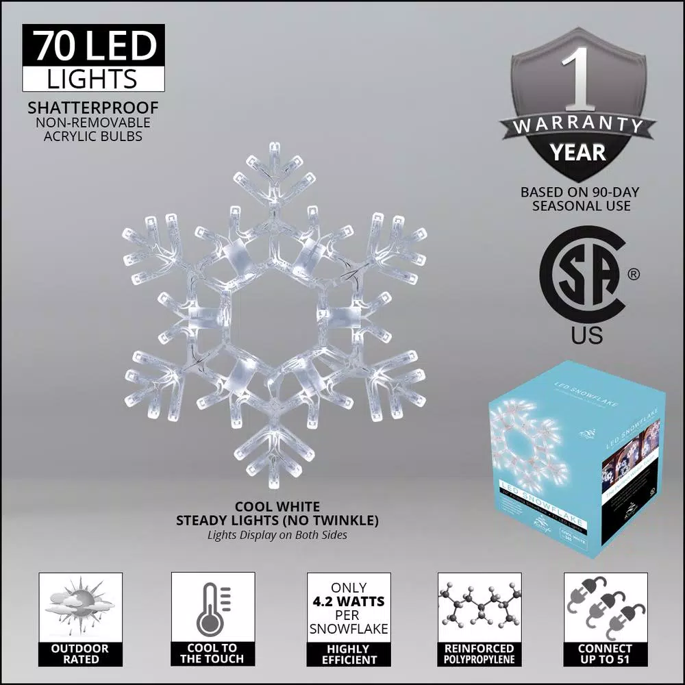 Kringle Traditions 20 in. 70-Light LED Cool White Folding Snowflake Decoration