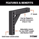 CURT Weight Distribution Shank, 2" Shank, 5-5/8" Drop or 8-7/8" Rise thumbnail 4