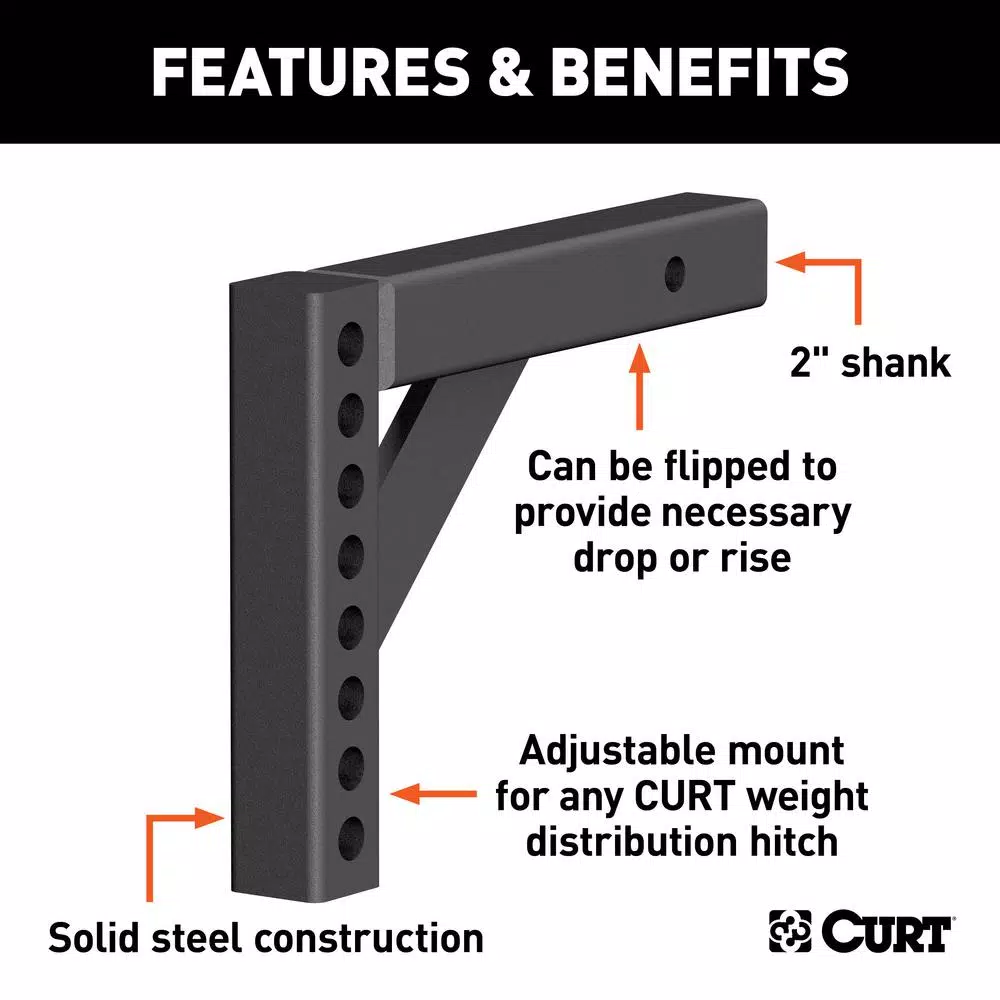CURT Weight Distribution Shank, 2" Shank, 5-5/8" Drop or 8-7/8" Rise
