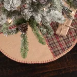 VHC Brands 21 in. Clement Natural Tan and Red Plaid Rustic Christmas Tree Skirt thumbnail 4