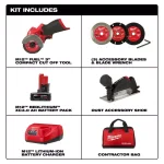 Milwaukee M12 FUEL 12V Brushless 3 in. Cordless Cut Off Saw Kit with 4.0 Ah Battery, Charger, and Bag thumbnail 2
