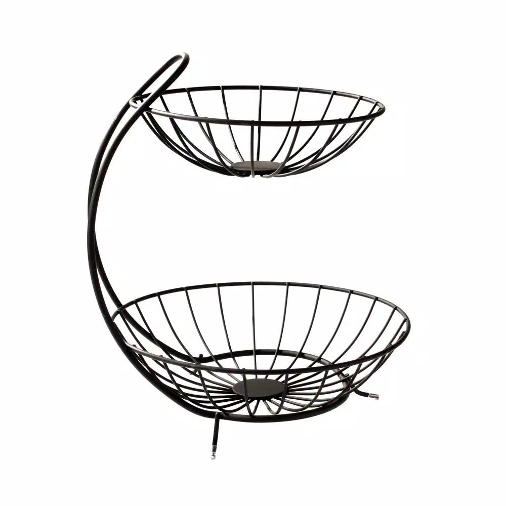 Spectrum Yumi 2-Tier Steel Arched Fruit Bowl & Countertop Server, Black
