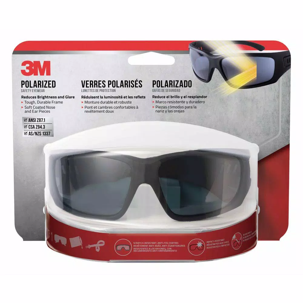3M Polarized Safety Eyewear, Anti-Fog and Scratch Resistant, Black Frame (Case of 4)