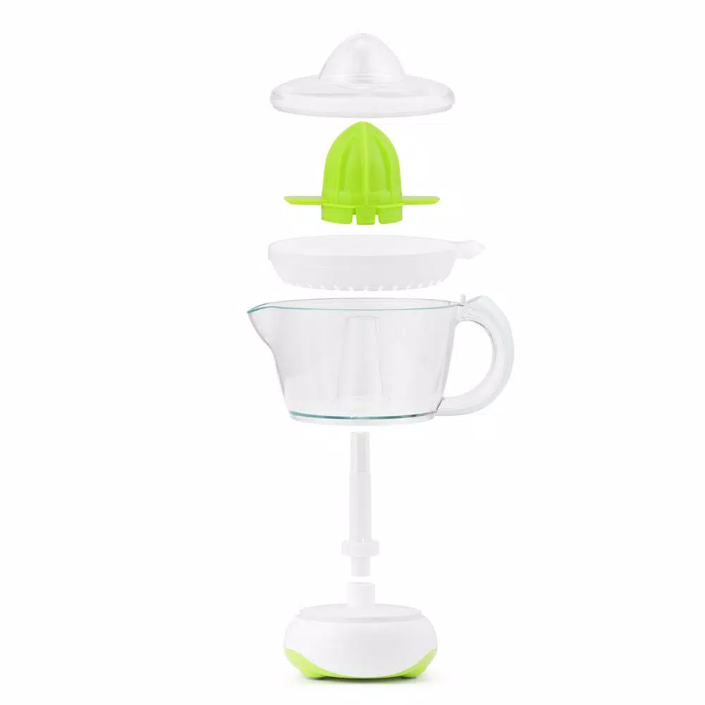 Continental Electric 40W Electric Citrus Juicer, 24 oz. White/Green Juicer with Dust Cover and Easy Pour Spout