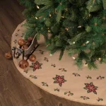 VHC Brands 55 in. Jute Burlap Poinsettia Holiday Tree Skirt - Natural Tan with Holly Berries thumbnail 4