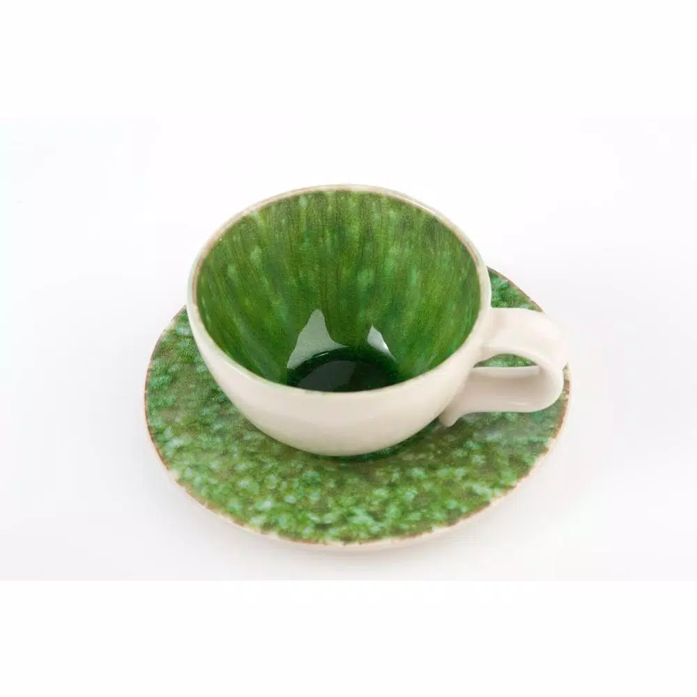 Abigails Bali Ceramic Teacup and Saucer Set, Set of 4, Handmade in Portugal
