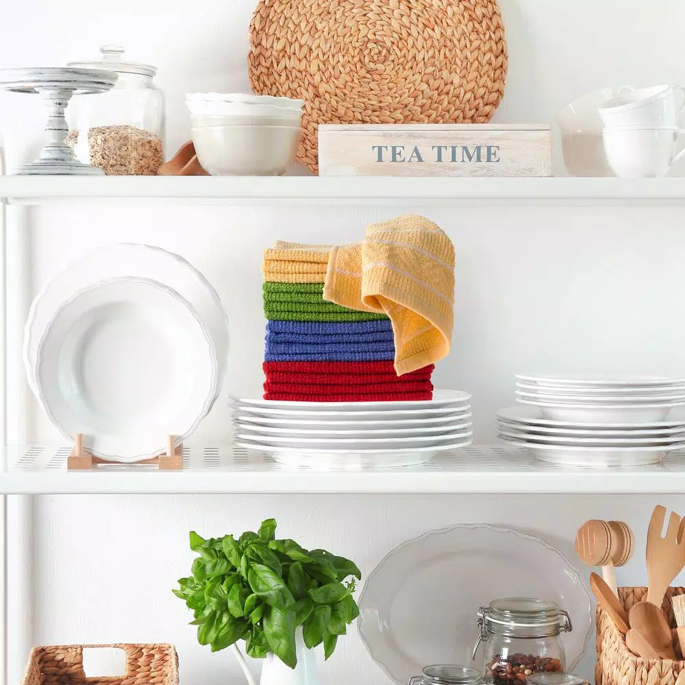 Unbranded Weymouth Home 16-Piece 100% Cotton Striped Chevron Weave Kitchen Dish Cloth Set